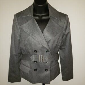 (EUC) Bloomingdale's Belted Double-Breasted Gray Blazer (Size 10P)